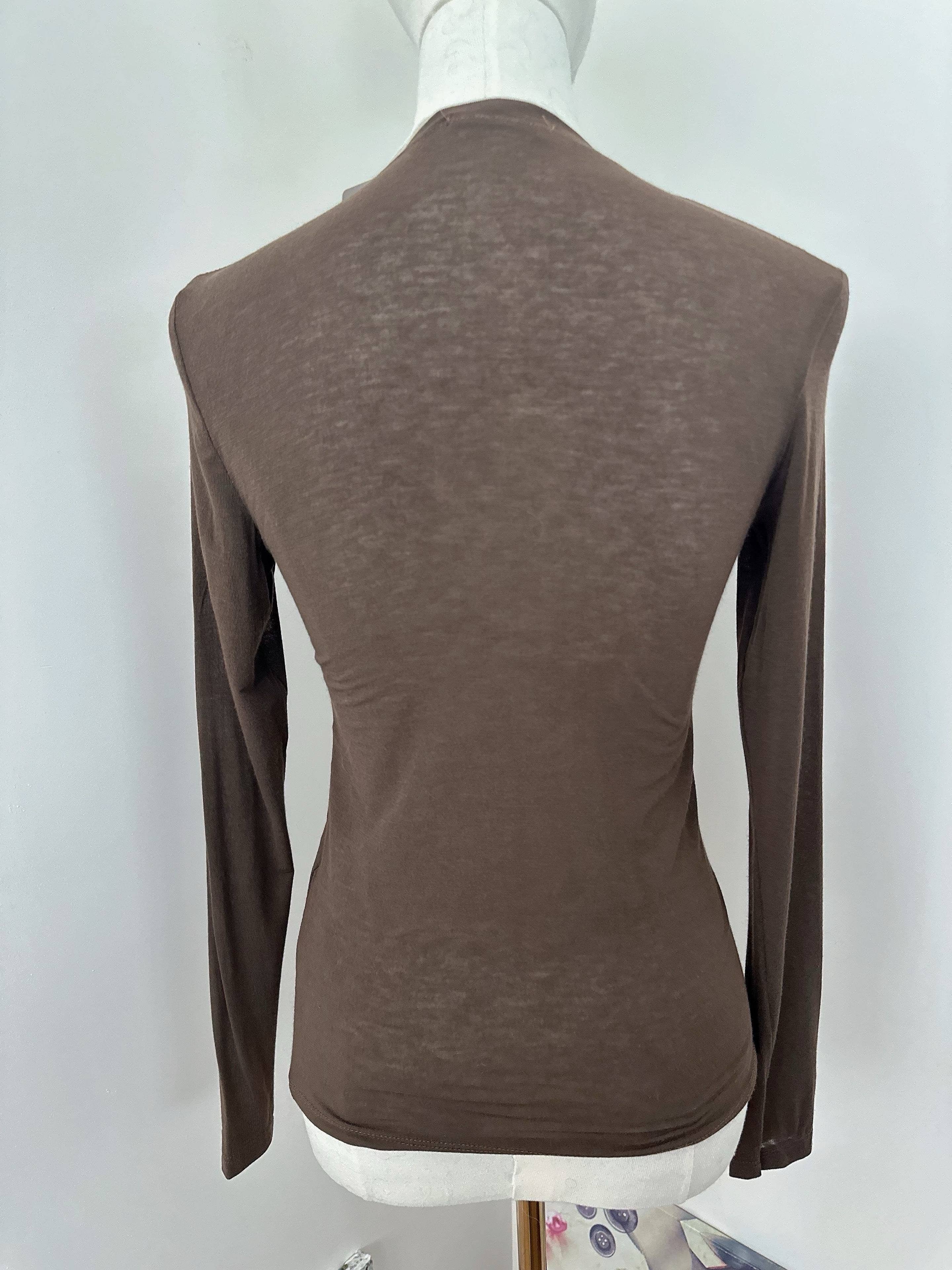 Burgundy Long-sleeve V-neck T-shirt - Brown for wholesale on Faire2