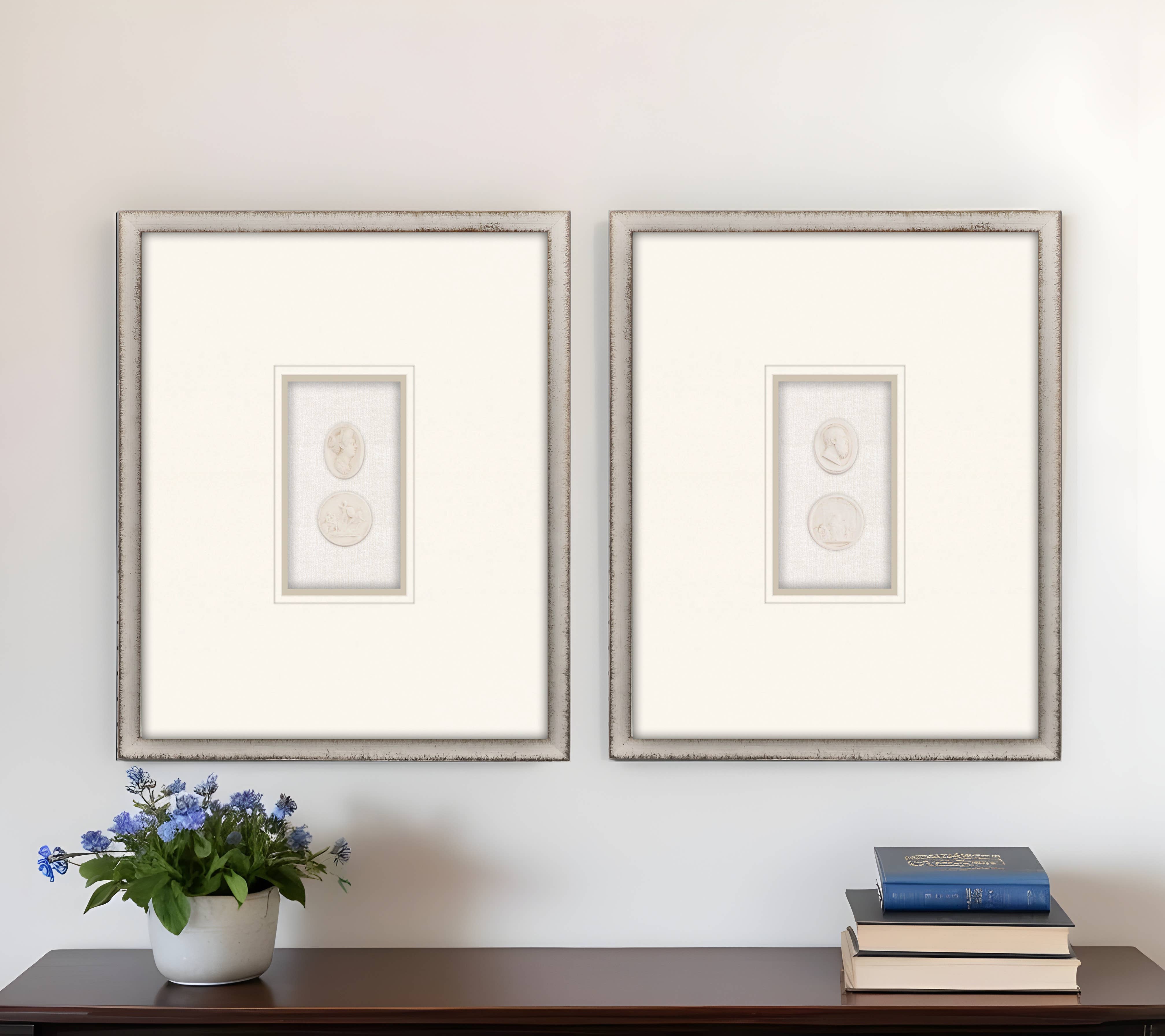HomeRoots - Wholesale Wall Art Set - Set Of Two Portrait Intaglio I Silver Framed Print Wall Art1