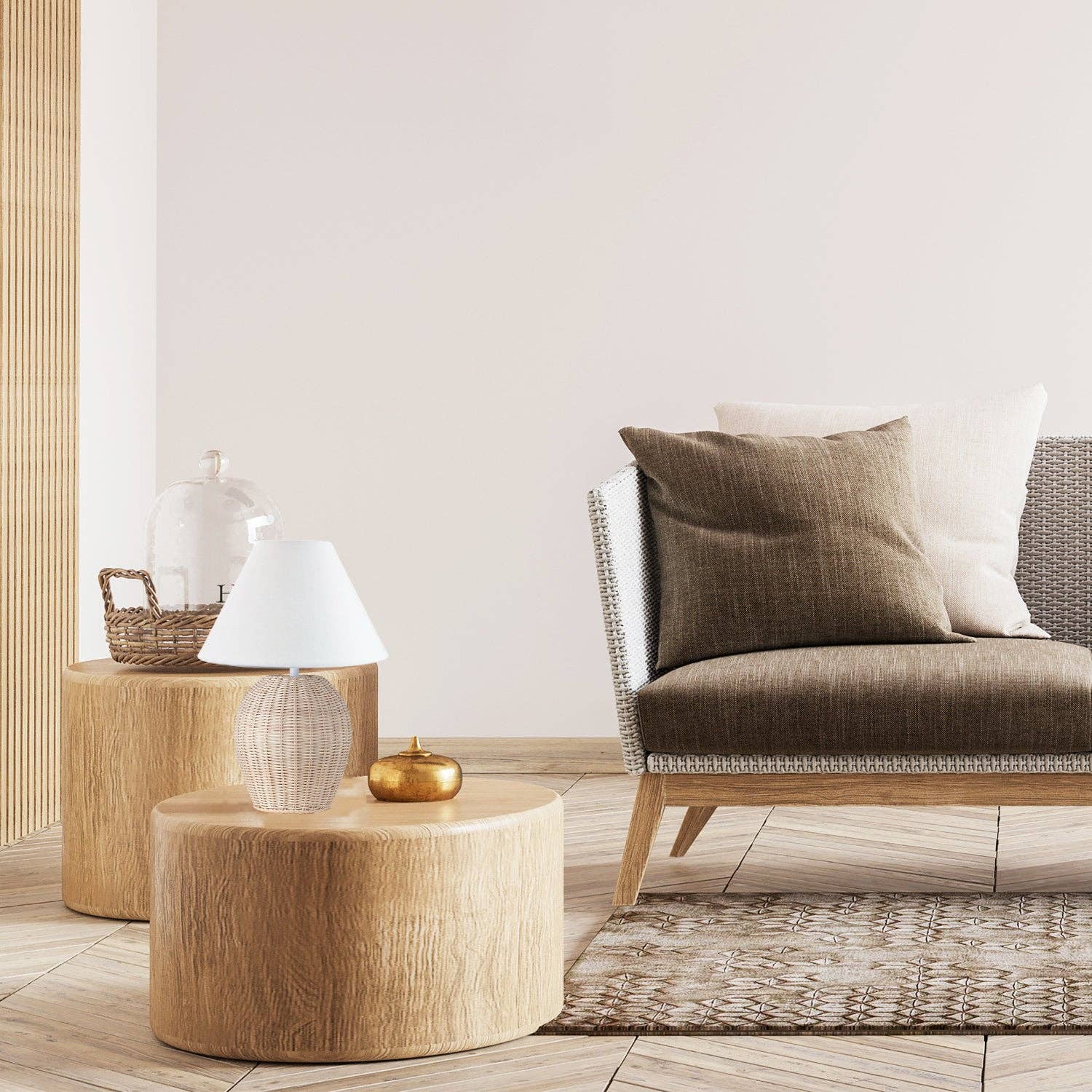 Natural Light Brown Woven Rattan Table Lamp Base with White Cable and Switch for wholesale on Faire4