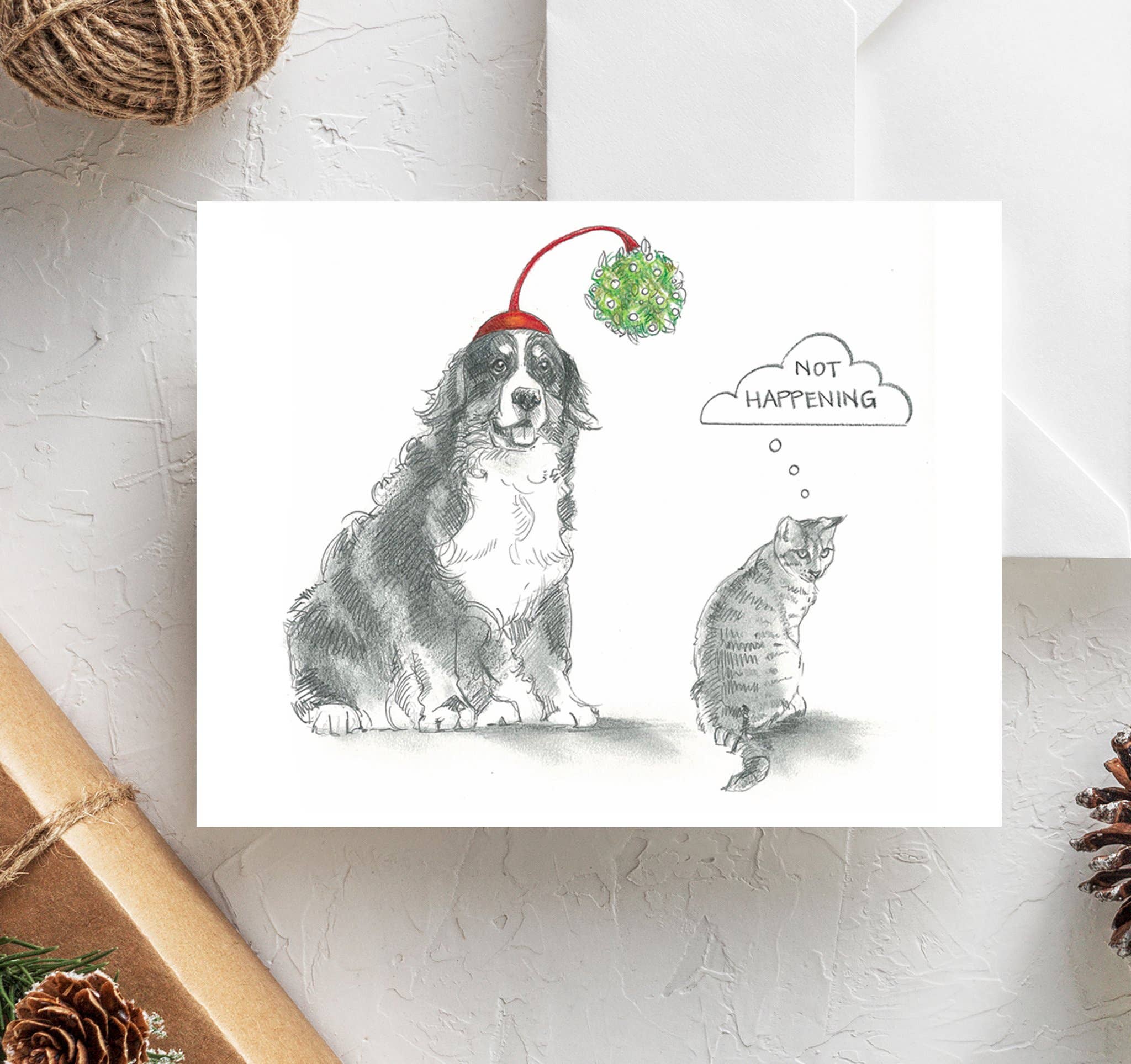 Fable & Sage - Venta al por mayor Tarjetas de Navidad - Tarjeta de Navidad para perros | Tarjeta navideña para perros de montaña berneses