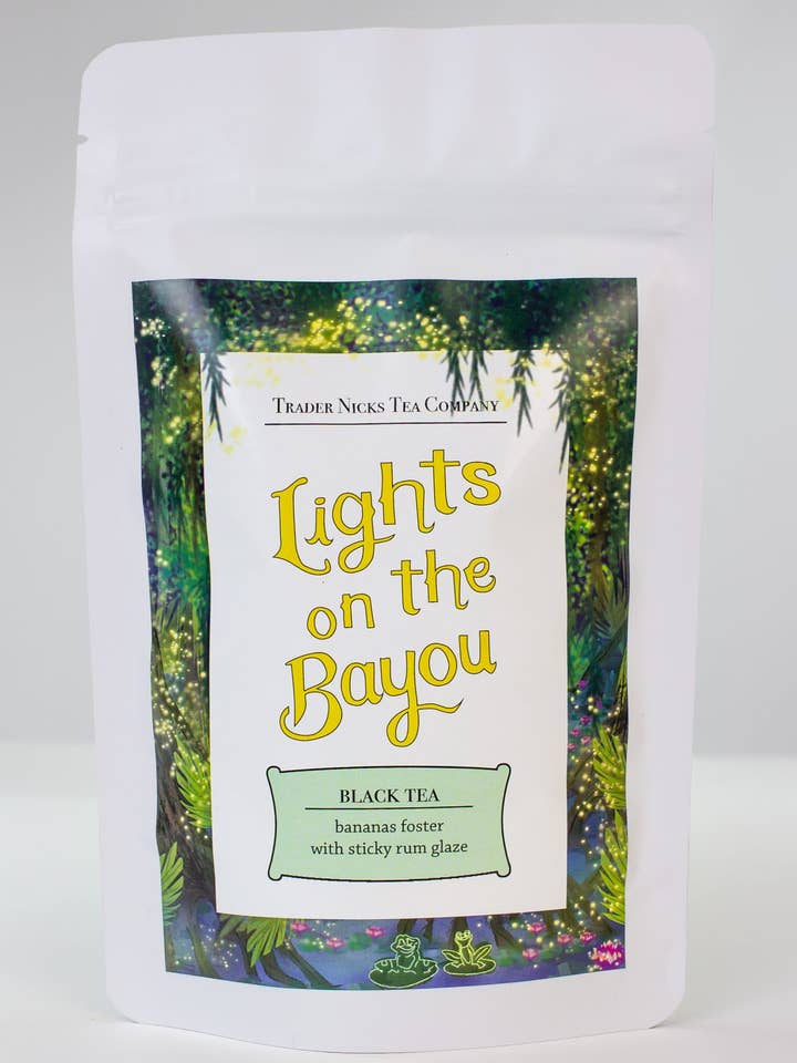 Lights on the Bayou Bananas Foster Black Tea for wholesale by Trader Nicks Tea Company