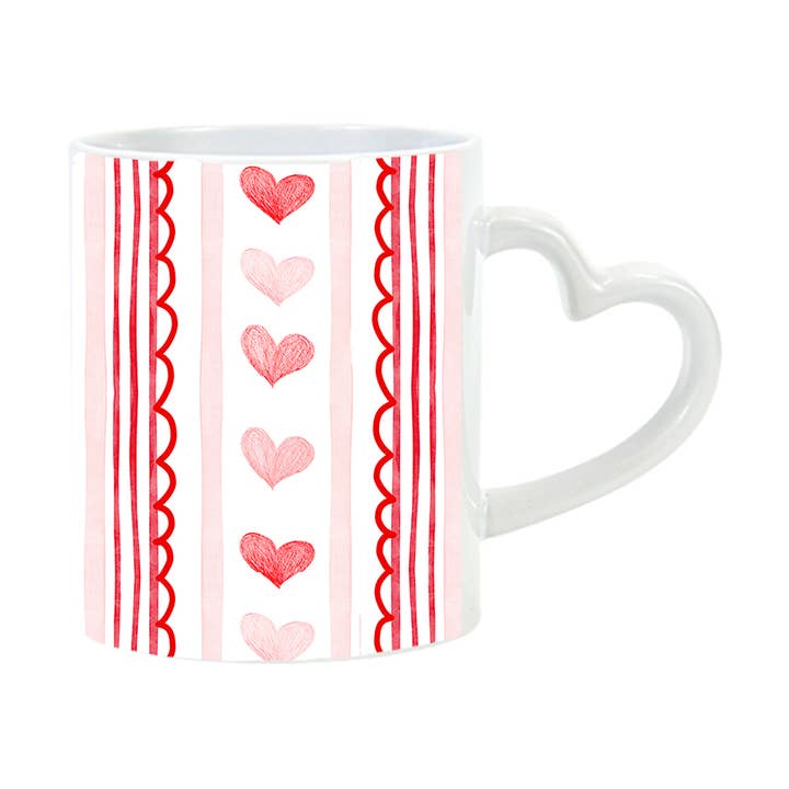 Heart Handle Mug – Valentine’s Day Gift w/ Red & Pink Hearts for wholesale by JOSIL Paperie & Gift
