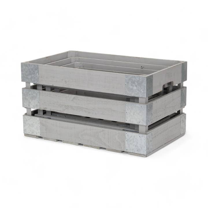 Cheungs Home Decor - Wholesale Storage Bin - Set of 4 Slatted Wood Crates & Galvanized Corner Accent14