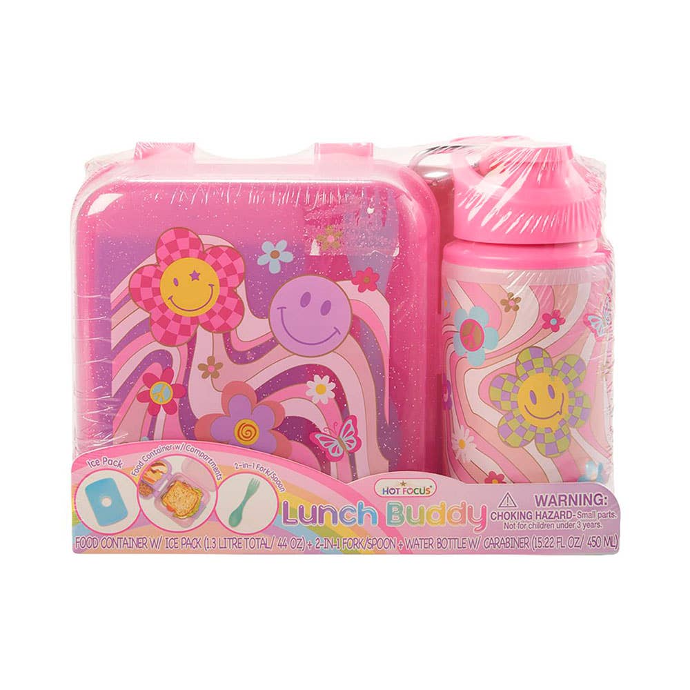 AJ Aguiar – Engroshandel Madpose/-kasse – Børn – Groovy Flower Sæt Madkasse + Flaske1