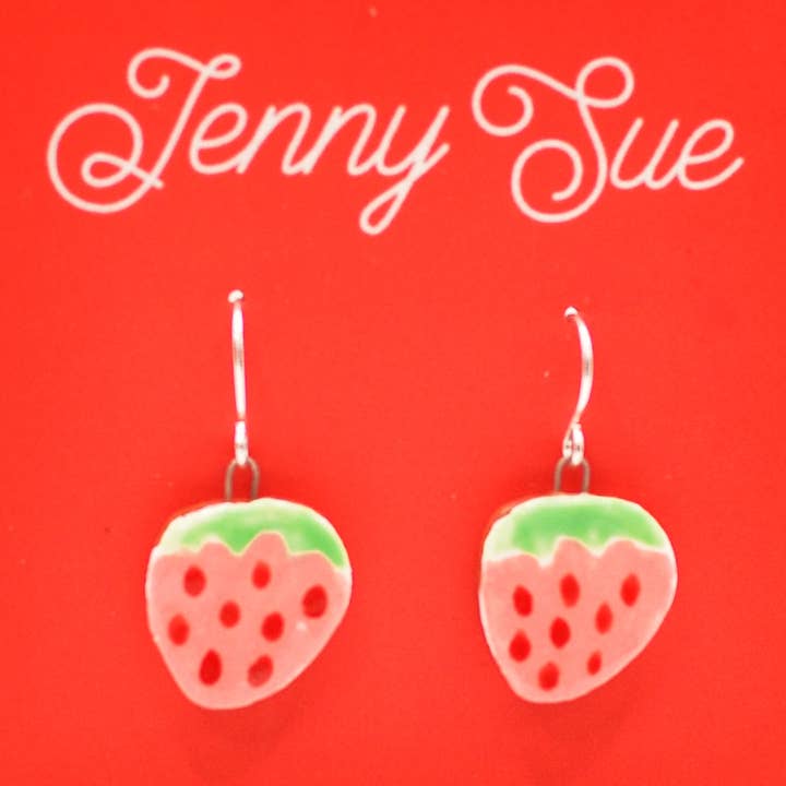 Handmade Colorful Pink Strawberry Drop Earrings for wholesale by Jenny Sue