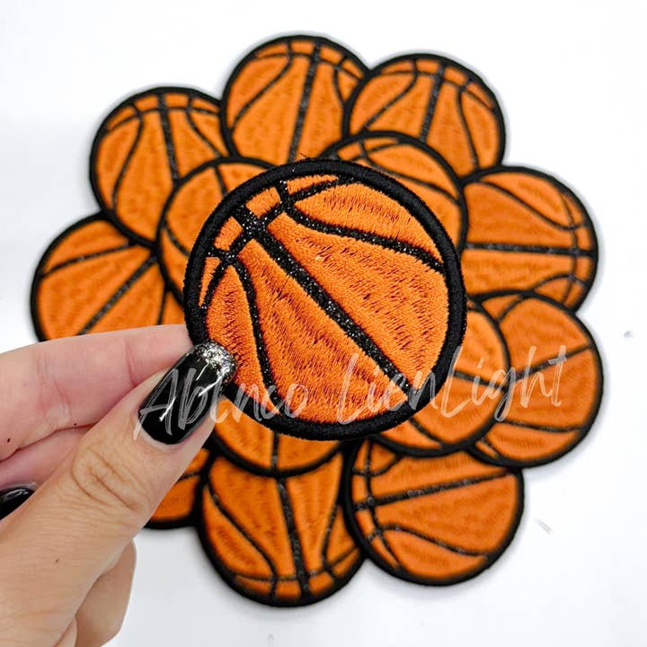ABLNco - Wholesale Patch - 2” basketball glitter embroidery patch iron on