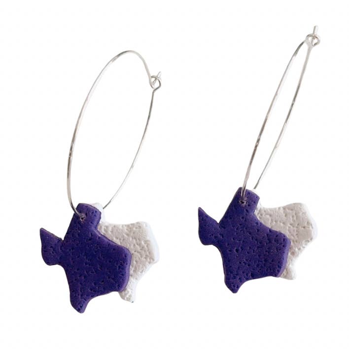 Purple and White Texas Hoop Earrings | Gifts, Texas State for wholesale by Sweet Tree