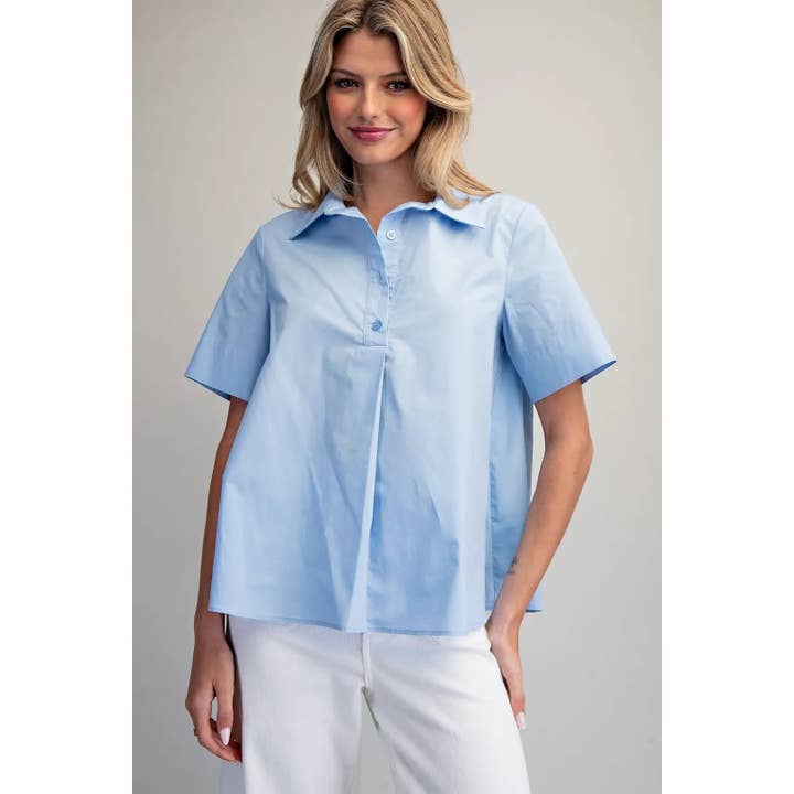 NOUVELLE Blouse à manches courtes avec col uni pour la vente par STYLE USA