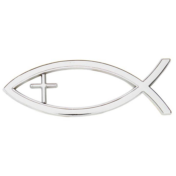Christian Brands Catholic - Wholesale Car Decorative Charm - Unisex - Slvr Ichthus W/ Cross Auto Emb