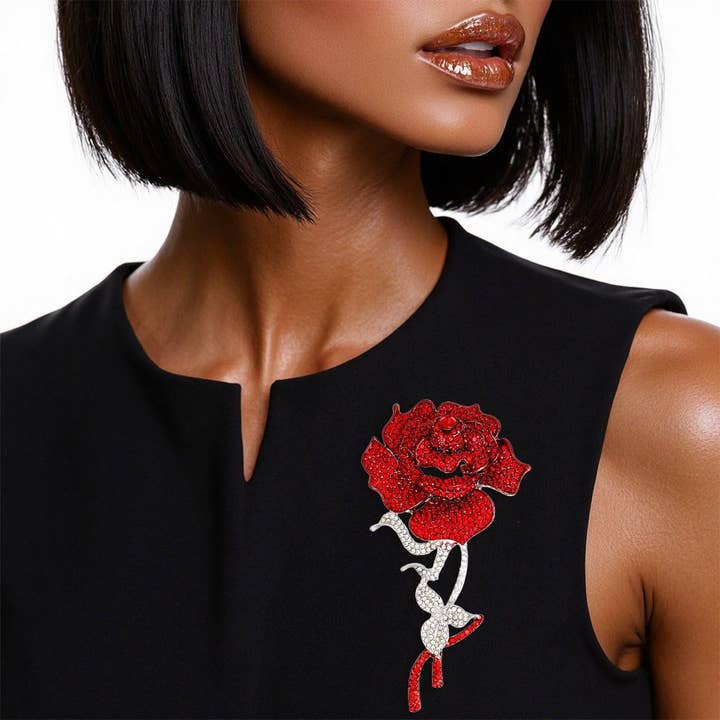 Éclat de la sororité DST Broche Rose Rouge Épanouie pour la vente par PinktownUSA