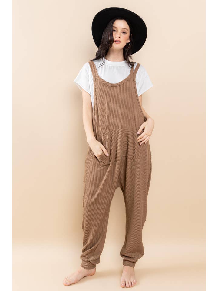 Ces Femme USA - Wholesale Jumpsuit - Women's - Textured Knit Harem Jumpsuit With Kangaroo Pocket / BC61527S