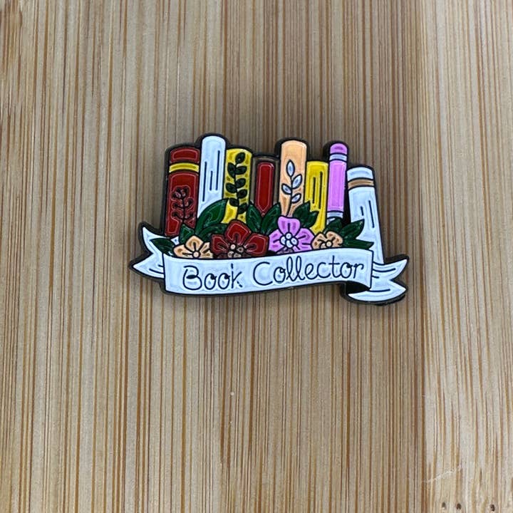 Scribble & Scroll - Wholesale Lapel Pin/Button - Book Collector Books and Flower Enamel Pin