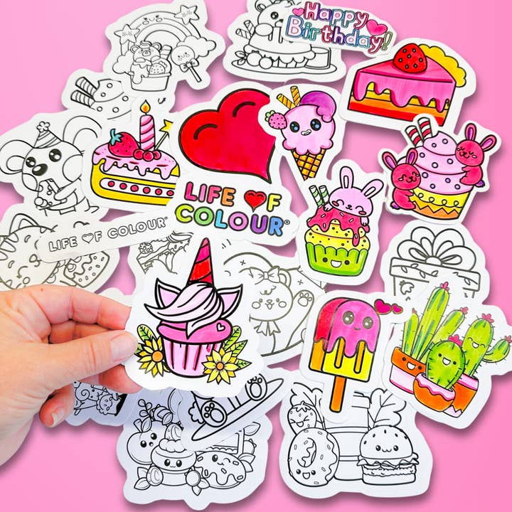Birthday Colour-In Sticker Pack for wholesale by Life of Colour