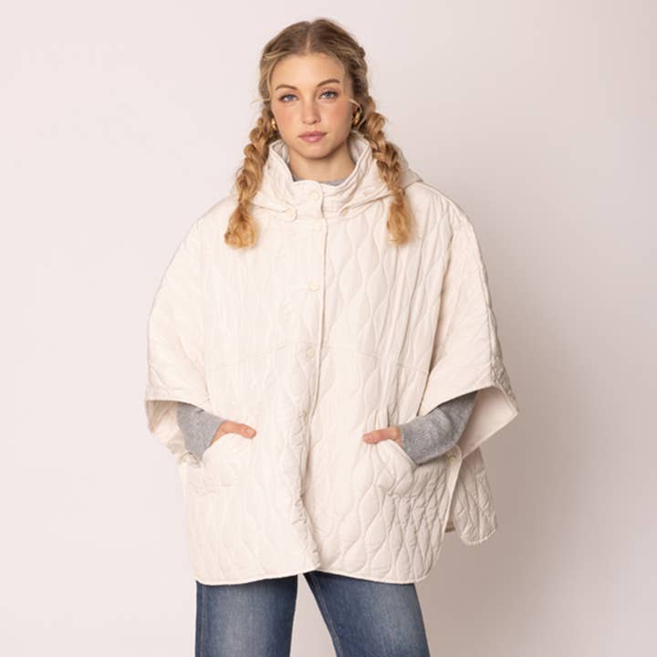 Fashion City - Wholesale Poncho – Women's - Quilted Padded Hoodie Poncho Cape11