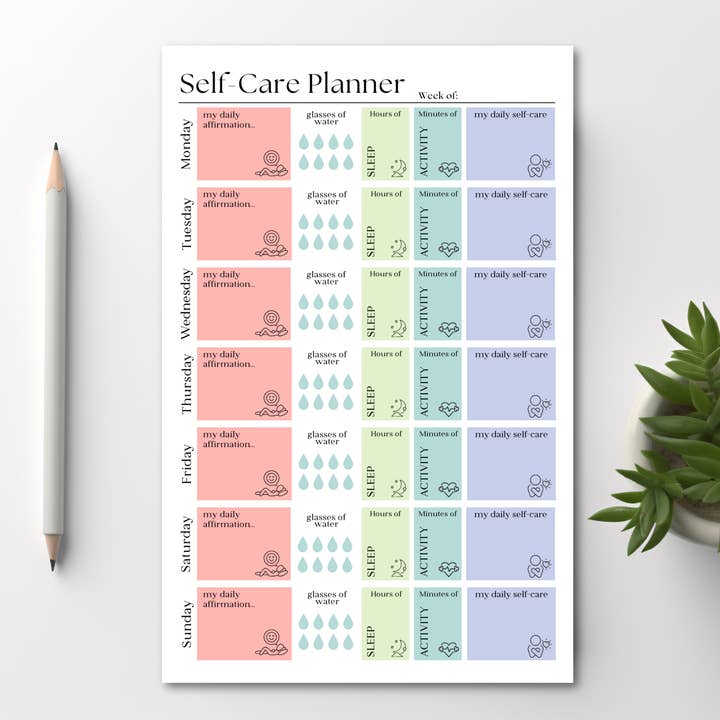 Eleventh and Taylor - Wholesale Notepad - Weekly Self-Care Planner: 50 Page Tear-Off Notepad1