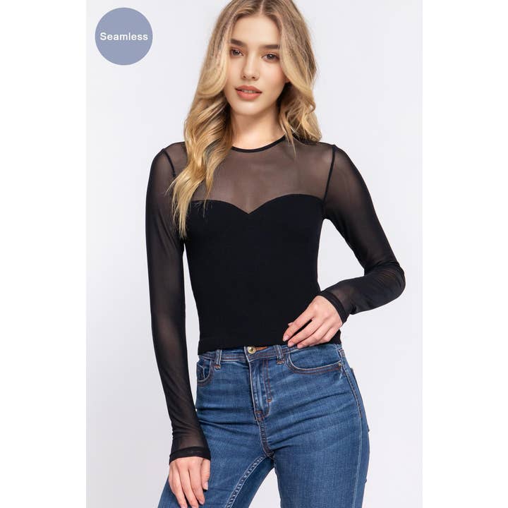 ,....0702 Long Slv Mesh Combination Seamless Top SI-24949 and other Purchase Wholesale polyester mesh fabric. Free Returns & Net 60 Terms on Faire trending on Faire.