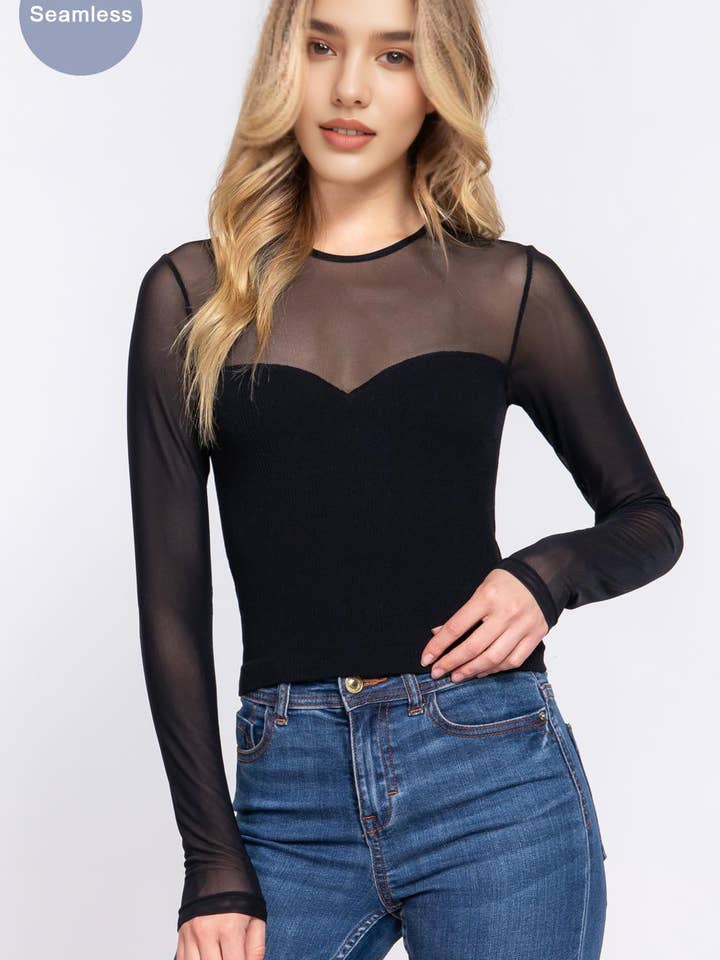 ,....0702 Long Slv Mesh Combination Seamless Top SI-24949 and other Purchase Wholesale mesh long sleeve top. Free Returns & Net 60 Terms on Faire trending on Faire.