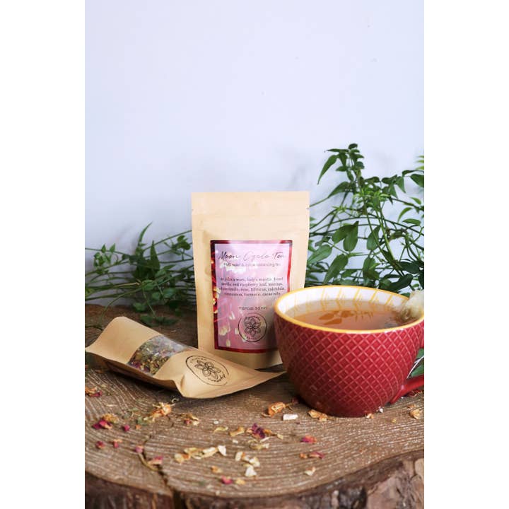 Ayamani Naturals – Engroshandel Sundheds-/detox-te – Månecyklus urtete med damemantel | Goddess Wellness