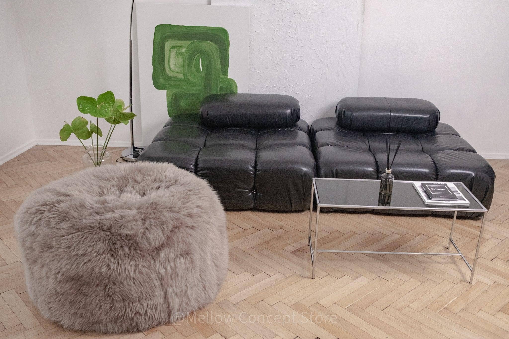 Mellow - Wholesale Pouf - Natural Sheepskin Pouf / Ottoman - Greige2