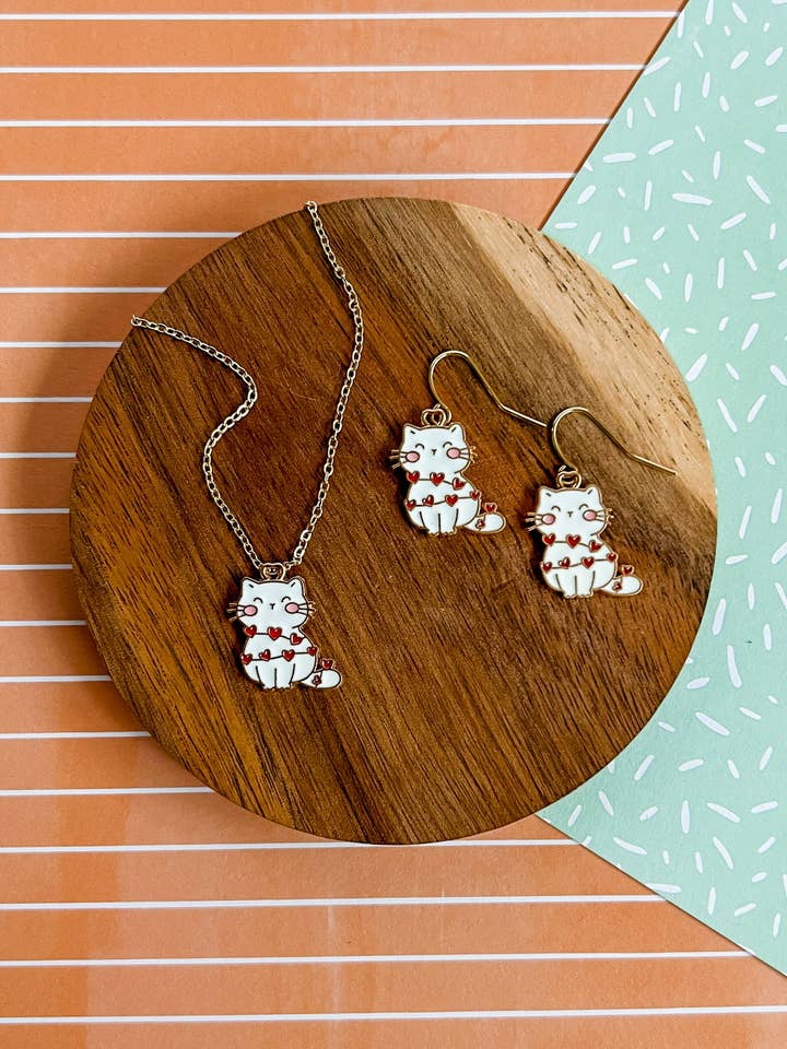 Rose The Cat | Enamel Necklace and Earrings for wholesale by Benny & Beans