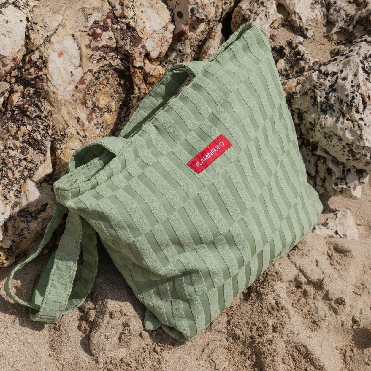 Flamingueo - Wholesale Beach Accessories - Green terry tote bag with stripes4