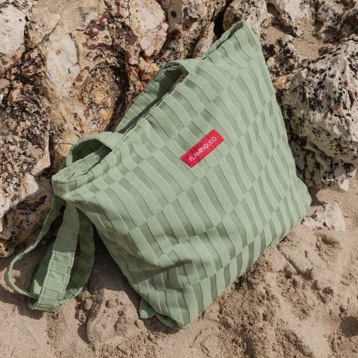 Flamingueo - Wholesale Beach Accessories - Green terry tote bag with stripes4