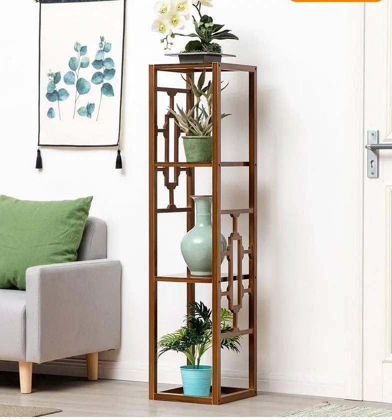 everythingbamboo - Venta al por mayor Soportes para macetas - Soporte de madera de bambú de primera calidad para decoración de plantas, estante tallado, elegante10