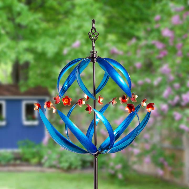 Metal Wind Spinner, Cool Spiral With Copper Flowers, 85"H for wholesale by Evergreen Enterprises