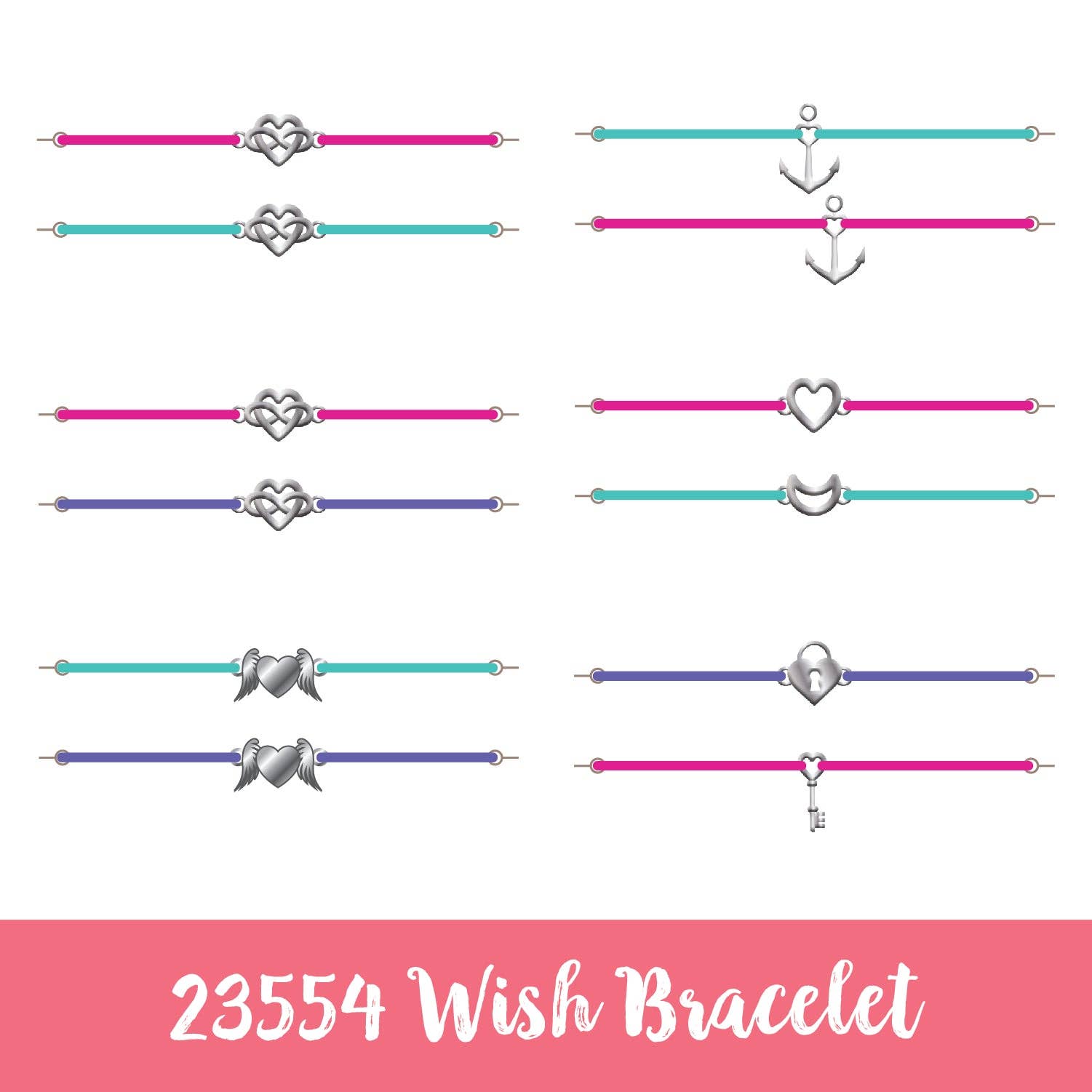 Novelty Closeout - Wholesale Charm/Dangle Bracelet - Wish Bracelet with Charm Assortment- 6/Pack0