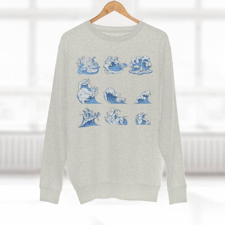 Blå Japansk Bølge Crewneck Sweatshirt for engroshandel hos Random Pieces of 8