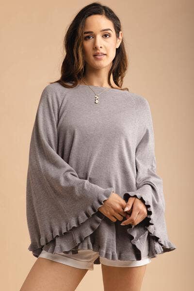 SAACHI - Wholesale Poncho - Women's - Talia Ruffled Hem Poncho Sweater11