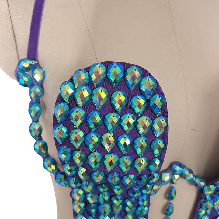 Peacock Royal Blue Green Crystal One Piece Bodysuit for wholesale on Faire5