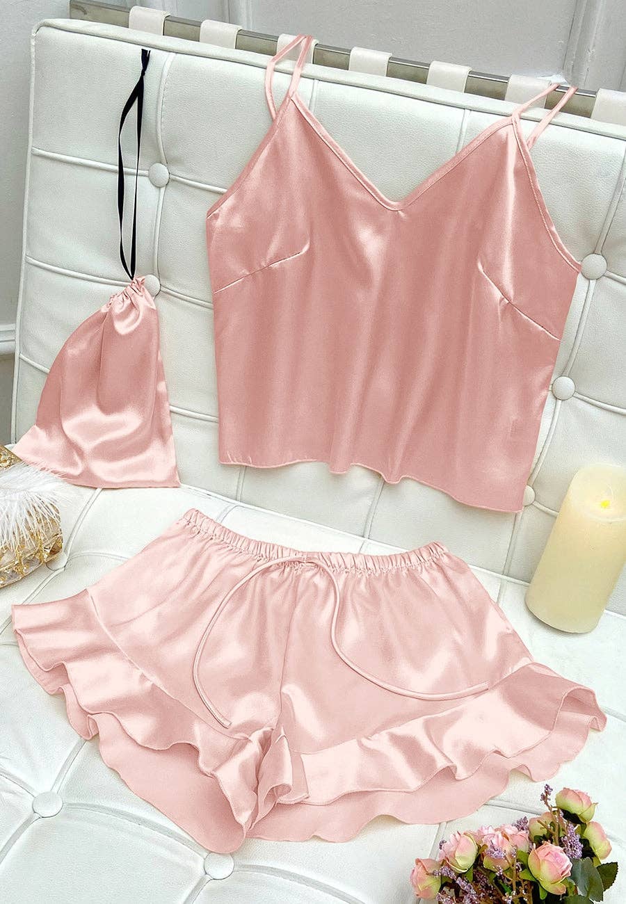 Anna Kaci Wholesale - Wholesale Lounge Set - Women's - Satin Tank and Ruffle Hem Shorts21