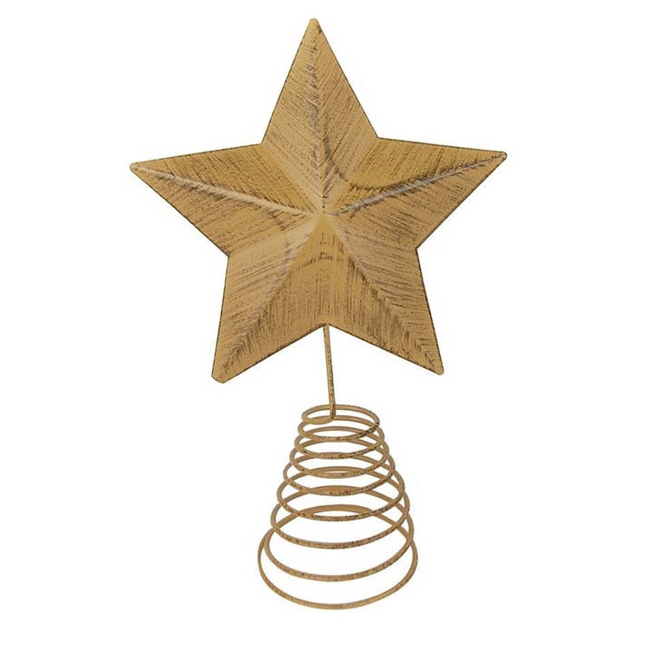 Tin Star Tree Topper, Mustard-Yellow - 12.5" Tall for wholesale by Birch Maison