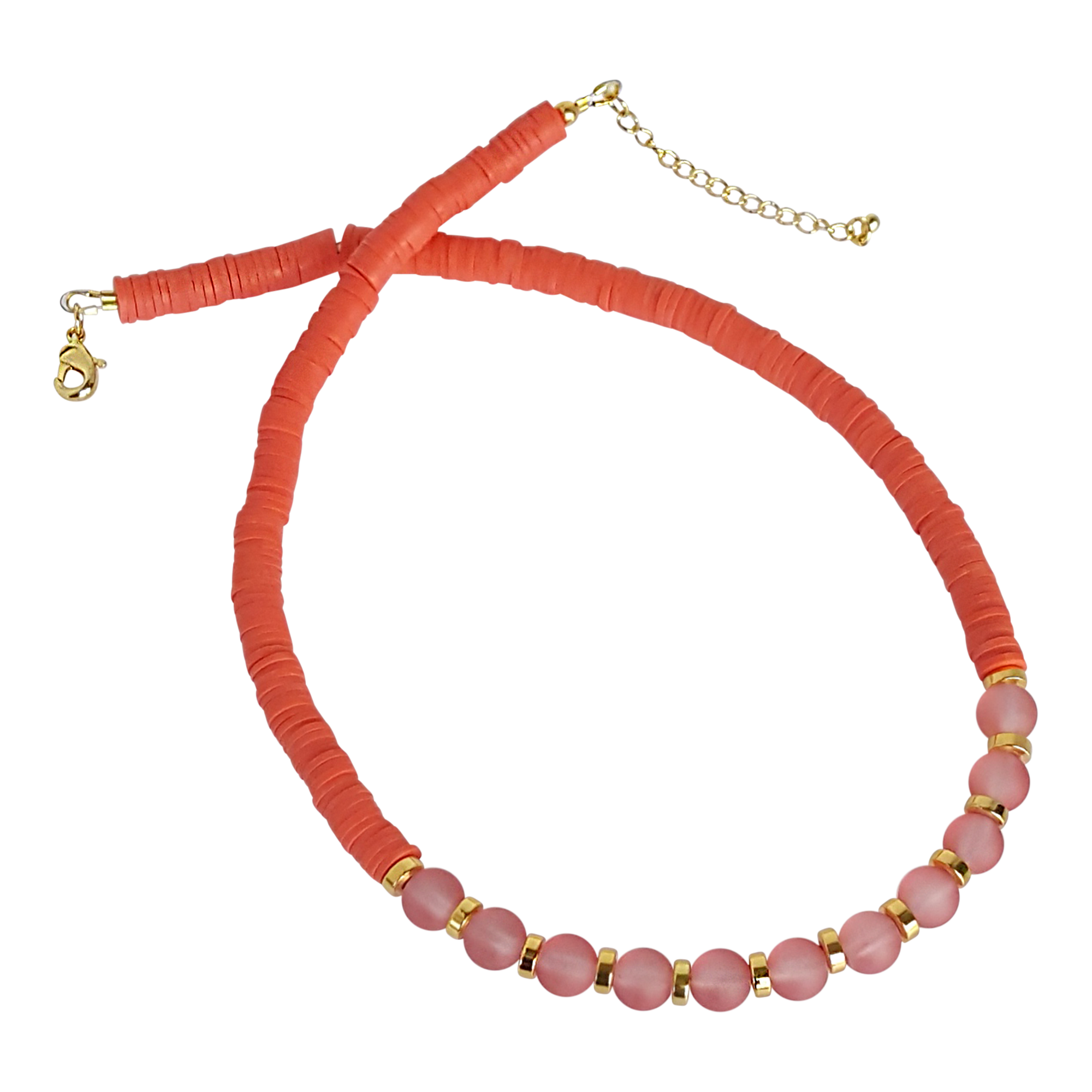 Snazzy and Co - Wholesale Beaded/Pearl Necklace - Beach Glass and Heishi Bead Necklace - Coral Trio3