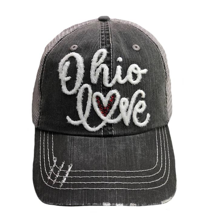 Ohio Love White Flock Mesh Cap for wholesale by The Alabama Girl
