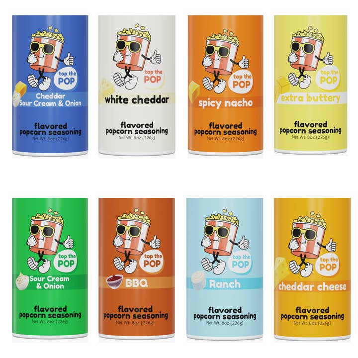 Uncle Myron's Gourmet Popcorn - Wholesale Dried Spice Mix - Popcorn Seasoning Mini Jars Variety Pack, 0.9 Ounce (Pack of 8) by Top the Pop