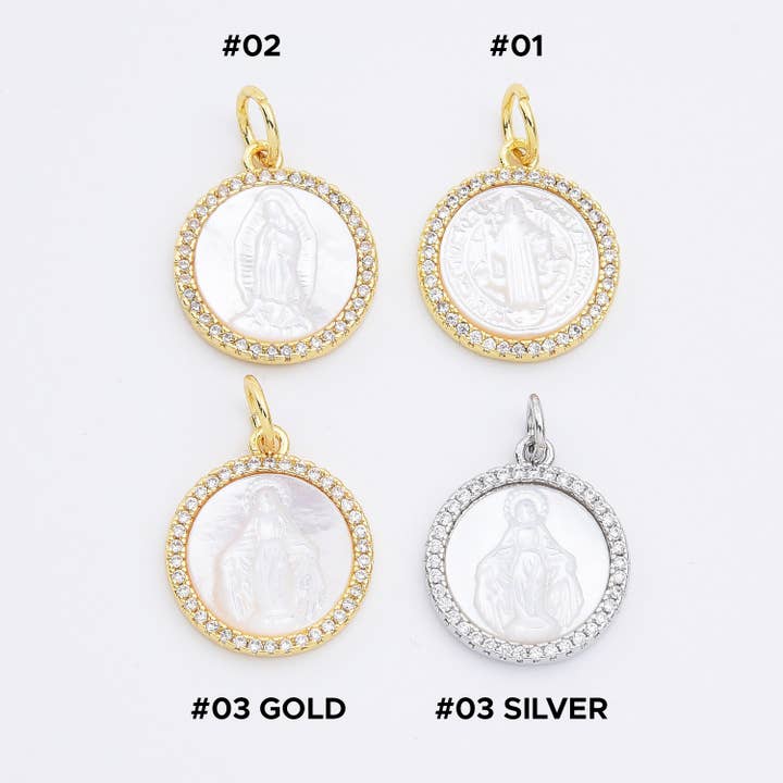 Mother Of Pearl Virgin Mary Charm in Gold Filled, CP525 for wholesale by Beads Creation