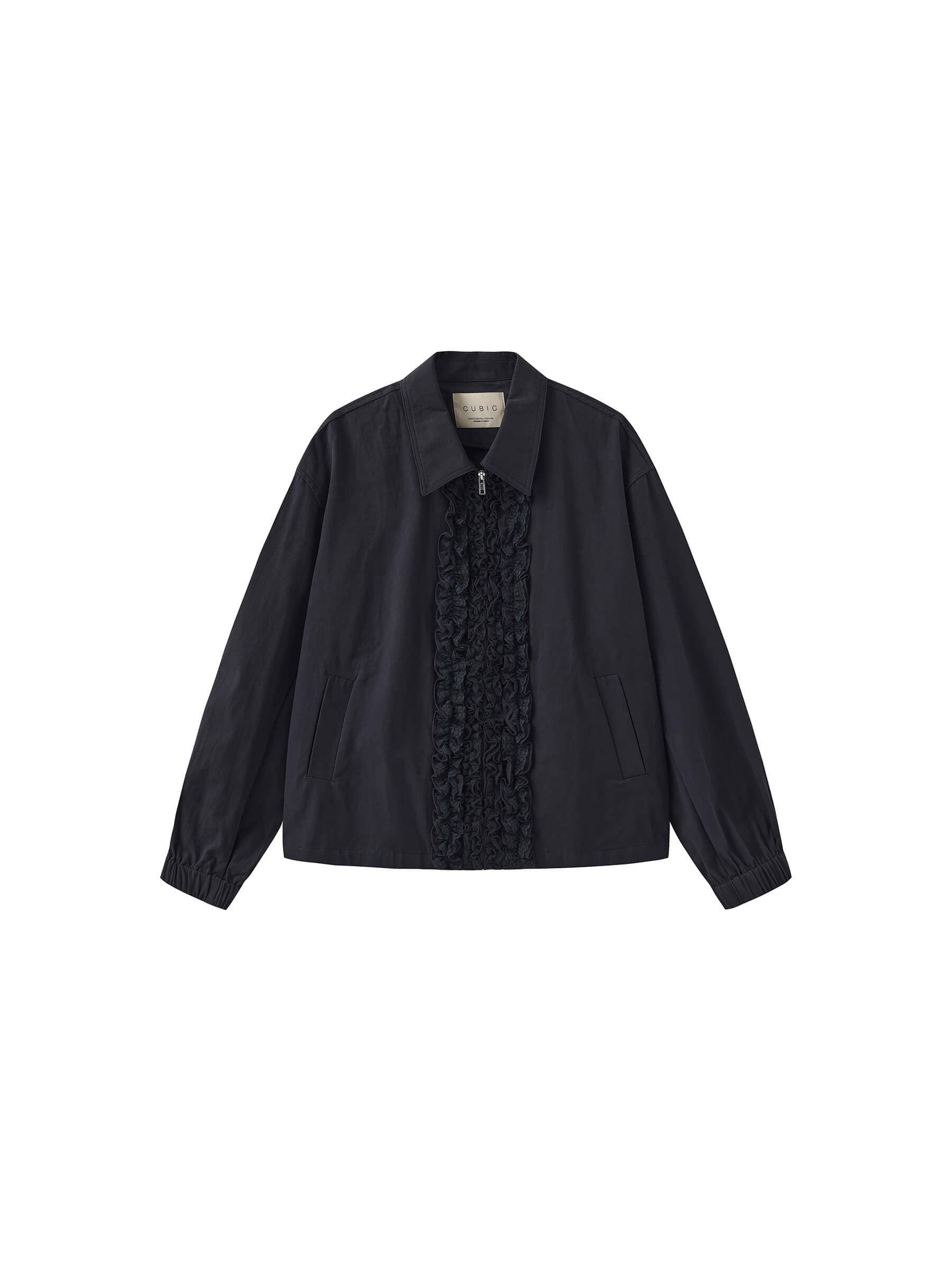 CUBIC – Engroshandel Jakke - Dame – Bomuldsjakke med flæser og lynlås samt elastiske ærmegab0