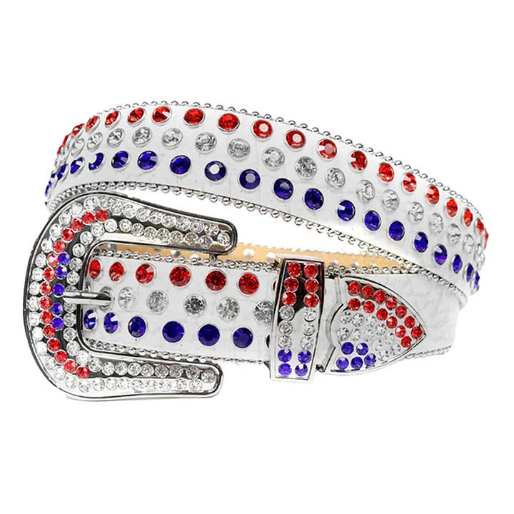 Effen witte riem met glanzende riem met meerdere strass voor wholesale door Rhinestone Belt Store