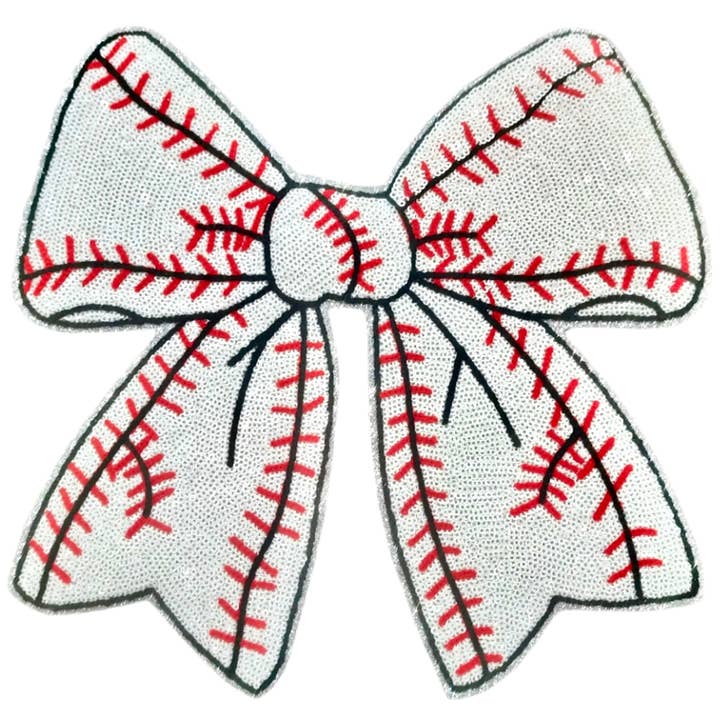 sequinandstiches - Wholesale Patch - Baseball Bow Patch, 11", Sequin Patch, Bow Patch, Large Patch, Sports Patch, Game Day Patch, DIY