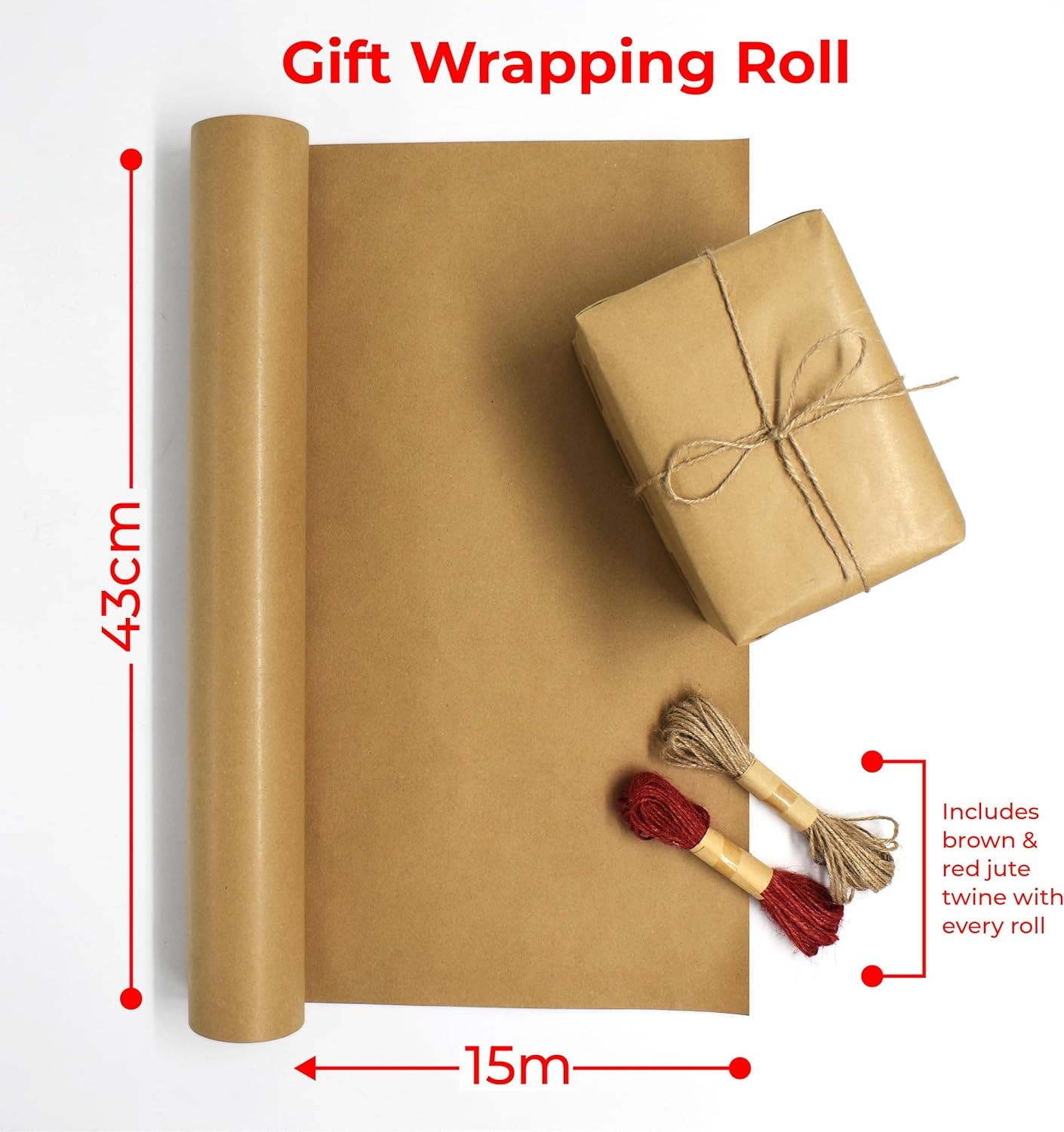 Jara Trading - Wholesale Wrapping Paper Roll - Kraft Wrapping Paper - 15M x 43CM Premium Gift Wrapping Paper Roll Patterned with Strings - Brown Paper Roll Used as Christmas Wrapping Paper, Birthday Wrapping Paper or Parcel Packing11