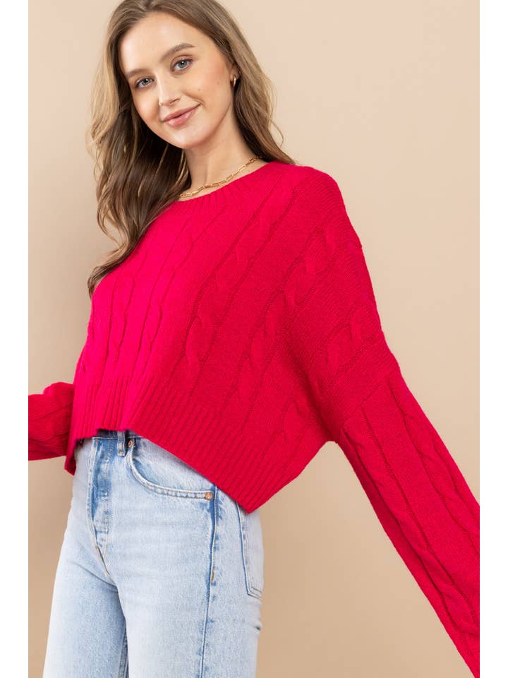 AIBLEE - Wholesale Knit Sweater - Women's - Cable Cropped Sweater - Retro/Vintage Design16