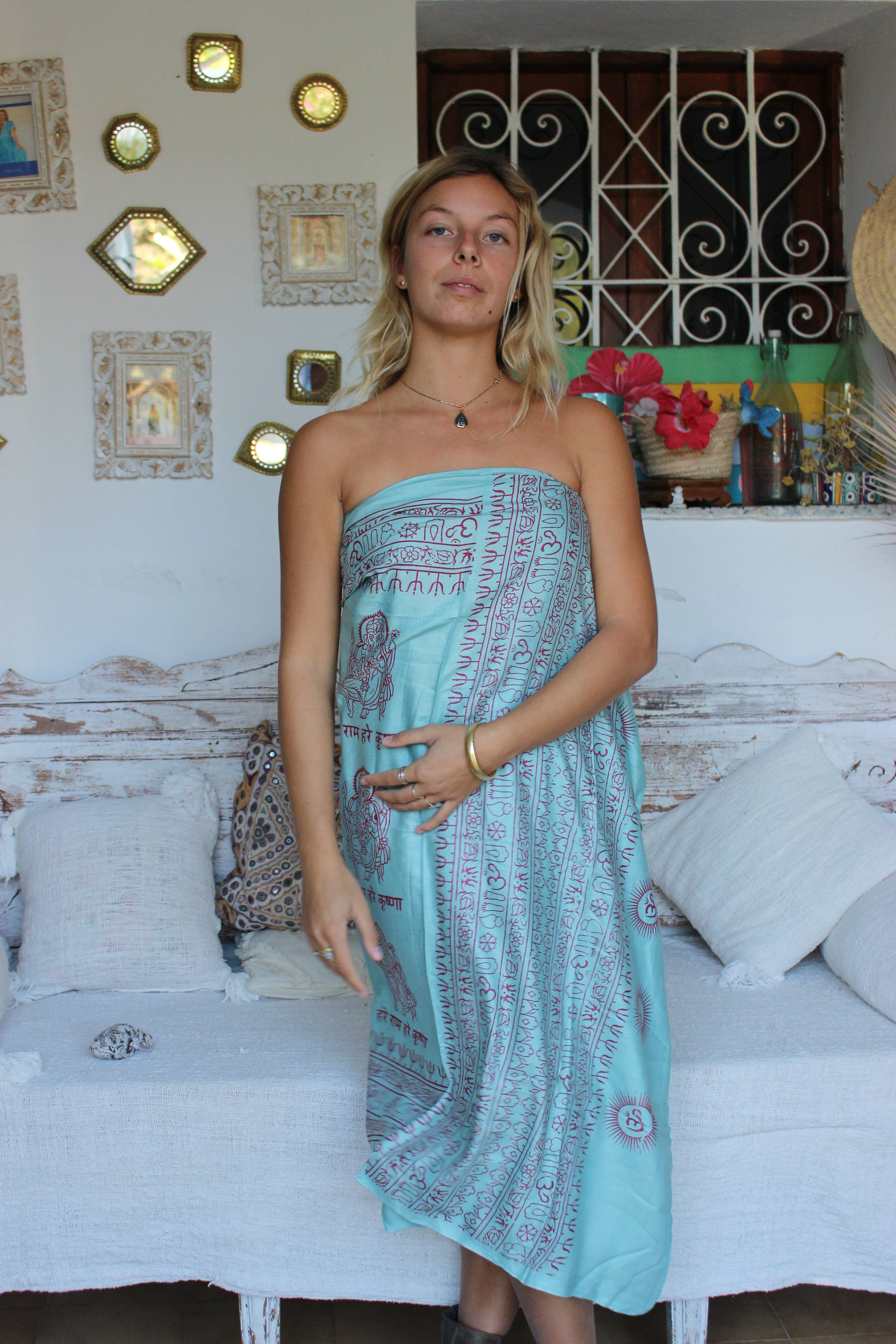 Aurobelle Ibiza - Vente Cache-maillot – femme - Paréo Om 🕉 grande taille - Châle paréo Ibiza turquoise2