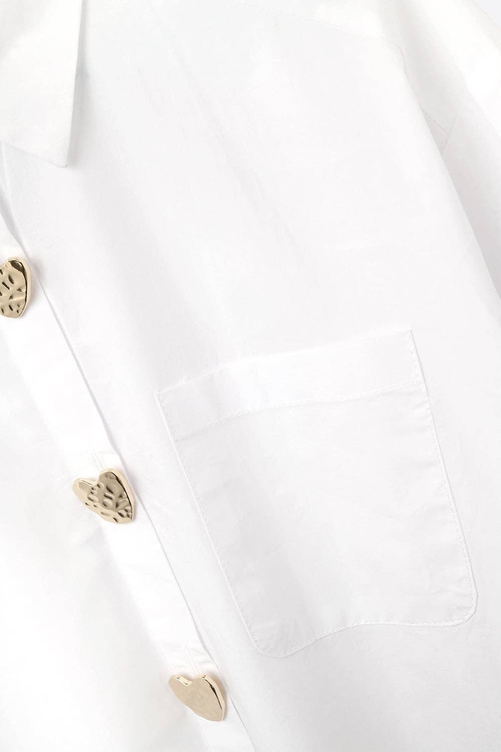 White Oversized Blouse with Gold Heart Buttons for wholesale on Faire7
