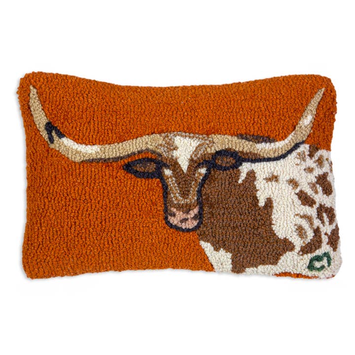 Longhorn 12"x18" Hooked Wool Pillow for wholesale by Chandler 4 Corners