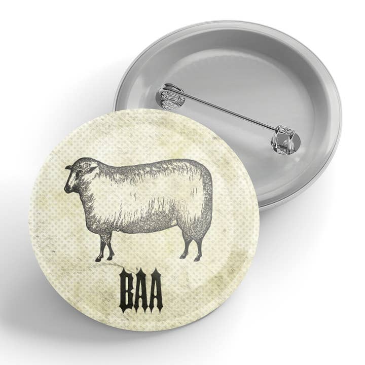 Baa (Sheep) Button for wholesale by Black River Letterpress & Paper Co.