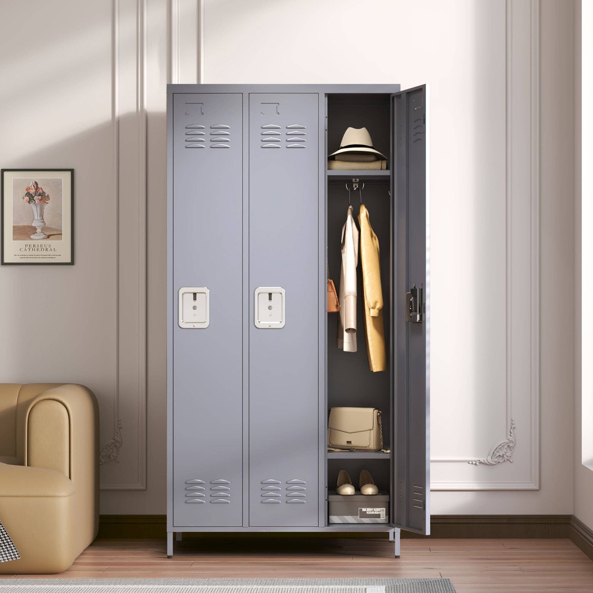 HOMYCASA DESIGN INC - Wholesale Cabinet - 3-Door Metal Lockers Gray Cabinet for Office Gym Home2