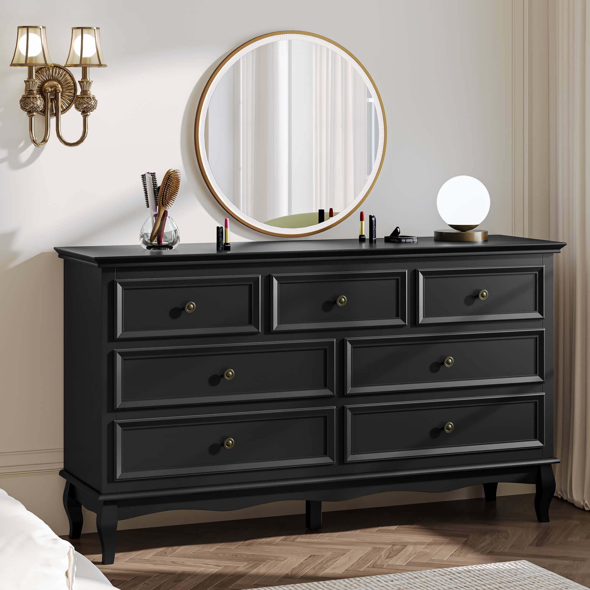 Heynemo - Wholesale Cabinet - 7 Drawers Dresser, Modern Wide Dresser with Rubberwood Legs11