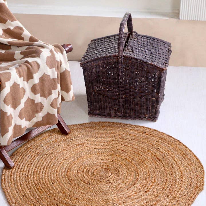 Second Nature Online - Wholesale Area Rug - DHAKA Rustic Round Rug Hand Woven Mat with Natural Fibre Indian Jute Flat Pile - Large Medium Small & Runner Neutral Floor Covering